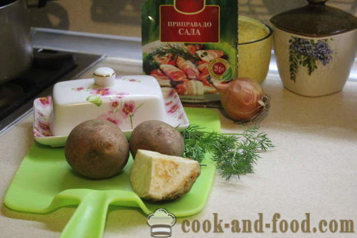 Kartupeļi, kartupeļu biezenis ar selerijas un sīpoliem - kā padarīt kartupeļu biezeni ar sīpoliem un selerijas, soli pa solim recepšu fotogrāfijas