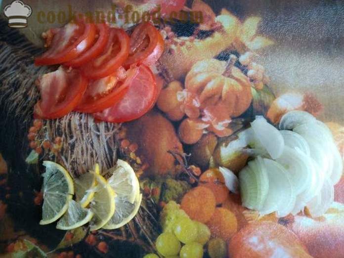 Makrele cepta ar tomātiem un citronu foliju - piemēram, ceptas skumbrijas ar citronu krāsnī, ar soli pa solim recepšu fotogrāfijas