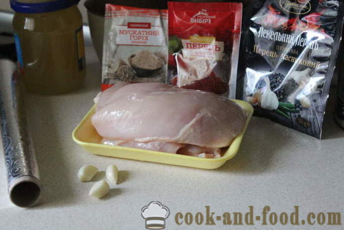 Home pastrami vistas krūtiņa ar foliju - kā padarīt pastrami vistas krāsnī, ar soli pa solim recepšu fotogrāfijas