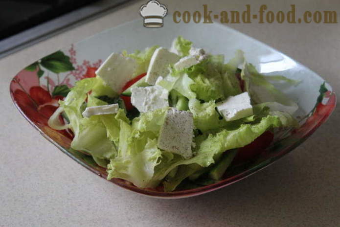 Dārzeņu salāti ar fetas - kā sagatavot salāti ar fetas sieru un dārzeņiem, ar soli pa solim recepšu fotogrāfijas