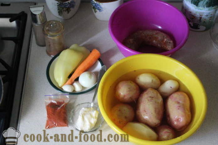 Jaunie kartupeļi katlā ar desu un dārzeņiem - kā gatavot cepeti krāsnī ar jaunajiem kartupeļiem, soli pa solim recepšu fotogrāfijas