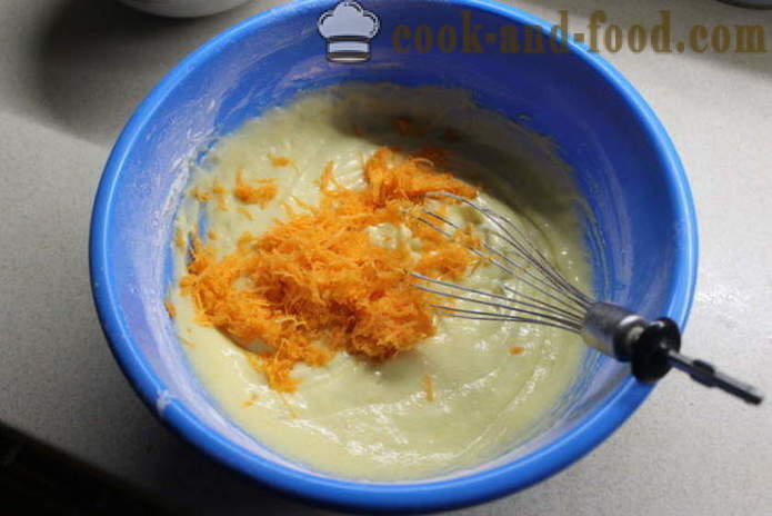 Burkānu kūka ar apelsīnu miziņām - kā cept kūka ar apelsīnu un burkānu, ar soli pa solim recepšu fotogrāfijas
