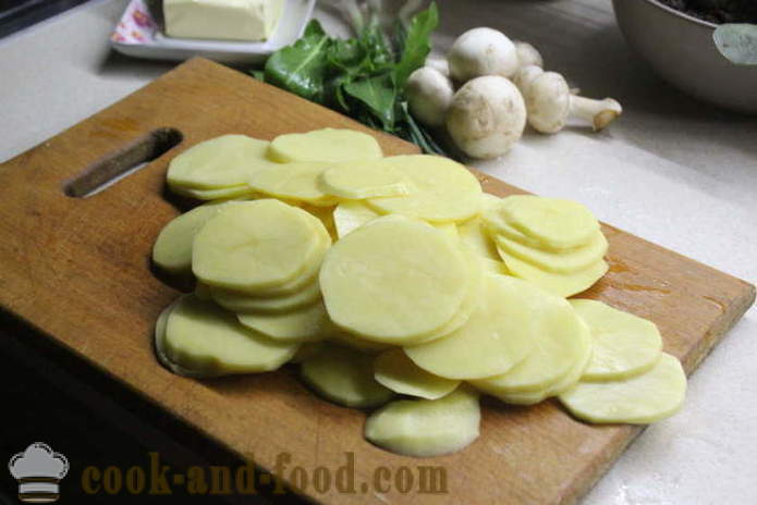 Kastrolis izejvielu kartupeļiem ar sēnēm un skābenes - kā padarīt kastrolis kartupeļu ar sēnēm, soli pa solim recepšu fotogrāfijas