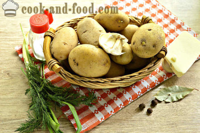 Vārīti jaunie kartupeļi ar ķiplokiem un zaļumiem - kā gatavot jaunos kartupeļus garšīgs un pareizi soli pa solim recepšu fotogrāfijas