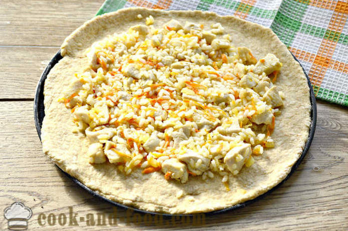 Pie pilngraudu graudaugu ar vistu un rīsiem - kā gatavot vistas pīrāgs krāsnī, ar soli pa solim recepšu fotogrāfijas