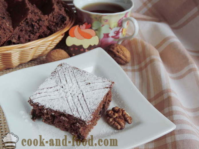 Melleņu kūka ar valriekstiem - kā padarīt melleņu pīrāgs ar riekstiem un kakao, ar soli pa solim recepšu fotogrāfijas
