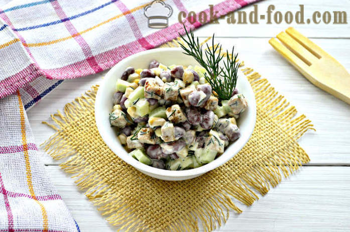 Salāti ar konservētu pupiņu un krekeri - Kā veikt pupiņu salāti ar grauzdiņiem, soli pa solim recepšu fotogrāfijas