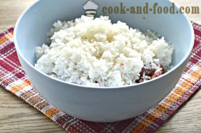 Kotletes ar zemes beef ar rīsu pannā - kā gatavot kotletes no maltas liellopu gaļas un mērci, ar soli pa solim recepšu fotogrāfijas