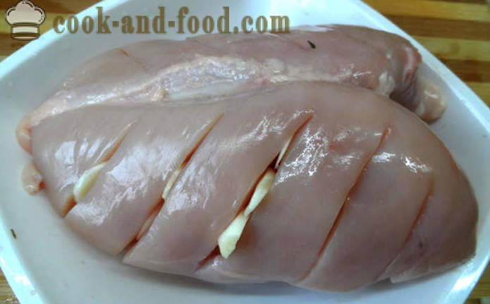 Larded krūtiņa chicken alus - kā gatavot vistas krūtiņas krāsnī, ar soli pa solim recepšu fotogrāfijas