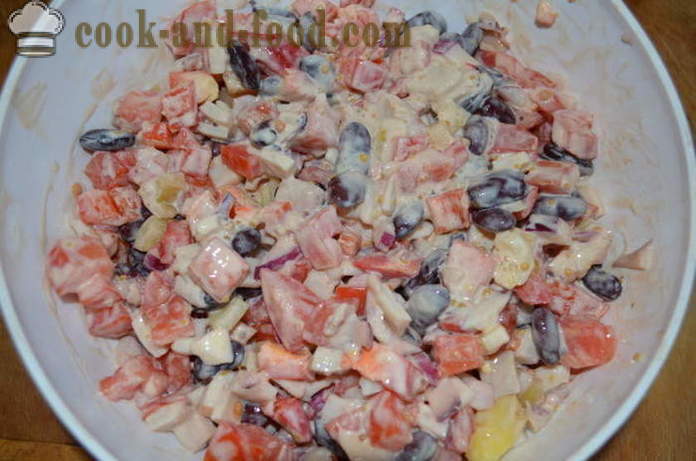 Salāti ar pupiņām un kalmāru - Kā sagatavot salāti ar kalmāriem un pupiņām, ar soli pa solim recepšu fotogrāfijas