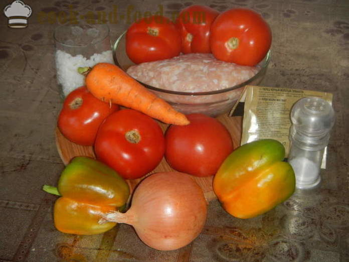 Tomāti pildīti ar malto gaļu krāsnī - kā padarīt pildījuma tomātus, soli pa solim recepšu fotogrāfijas