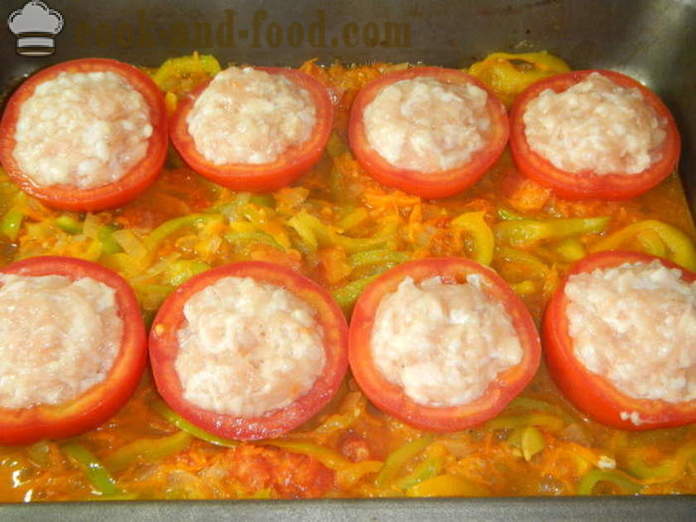 Tomāti pildīti ar malto gaļu krāsnī - kā padarīt pildījuma tomātus, soli pa solim recepšu fotogrāfijas