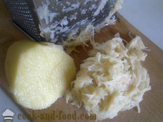 Kastrolis ar rīvētu izejvielu kartupeļiem ar sieru un ķiploku - to, kā gatavot gardu kastrolis kartupeļu krāsnī, ar soli pa solim recepšu fotogrāfijas