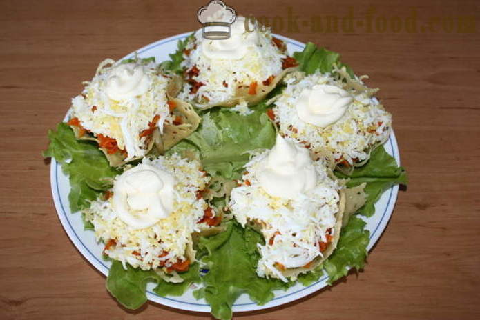 Delicious sēņu salāti ar sieru grozā - kā padarīt siera grozus salātiem, soli pa solim recepšu fotogrāfijas