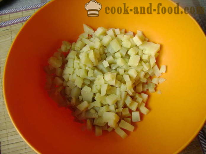 Franču salāti bez gaļas un desu - kā sagatavot salāti ar ābolu, ar soli pa solim recepšu fotogrāfijas