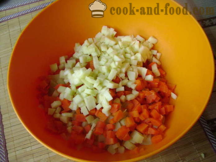 Franču salāti bez gaļas un desu - kā sagatavot salāti ar ābolu, ar soli pa solim recepšu fotogrāfijas