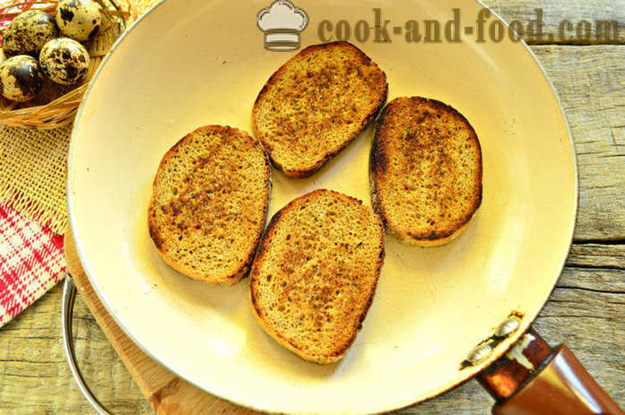 Franču grauzdiņš ar olu un zaļumiem uz pannas - kā padarīt tostu ar olu brokastīm, soli pa solim recepšu fotogrāfijas