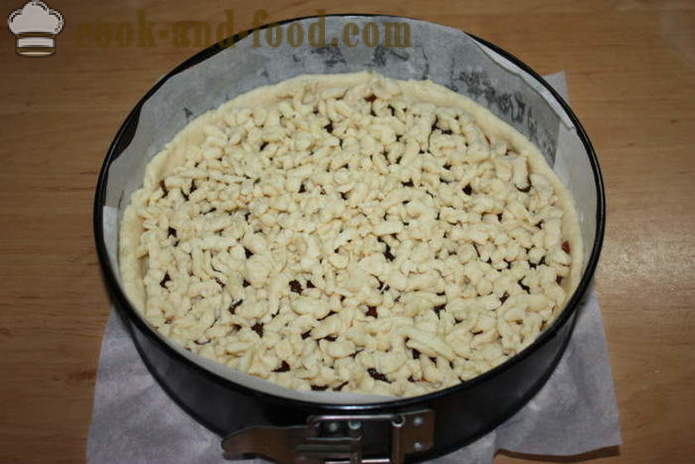 Smilšu pīrāgs ar ievārījumu un skaidiņas - kā padarīt smilšu kūka ar ievārījumu, marmelādi vai ievārījumu, soli pa solim recepšu fotogrāfijas