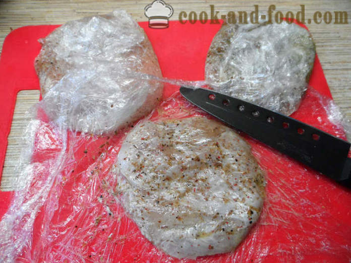 Vistas karbonāde ar sieru cepeškrāsnī - kā gatavot karbonādes vistas ir garšīgs, ar soli pa solim recepšu fotogrāfijas