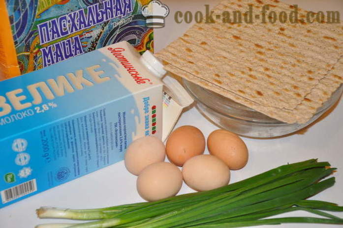 Omlete ar matzo - vienkāršiem ebreju Pasā ēdieniem, kā gatavot olas matzo, soli pa solim recepšu fotogrāfijas