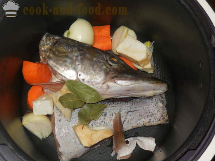 Vienkārša recepte zivju zupu no līdakas vārtiem multivarka - kā pagatavot zupu no līdakas galvas mājās, soli pa solim recepšu fotogrāfijas