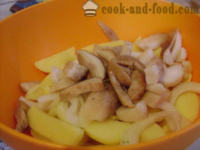 Kartupeļi cepti krāsnī ar sēnēm un skābo krējumu - cik garšīgi cepti kartupeļi cepeškrāsnī, ar soli pa solim recepšu fotogrāfijas