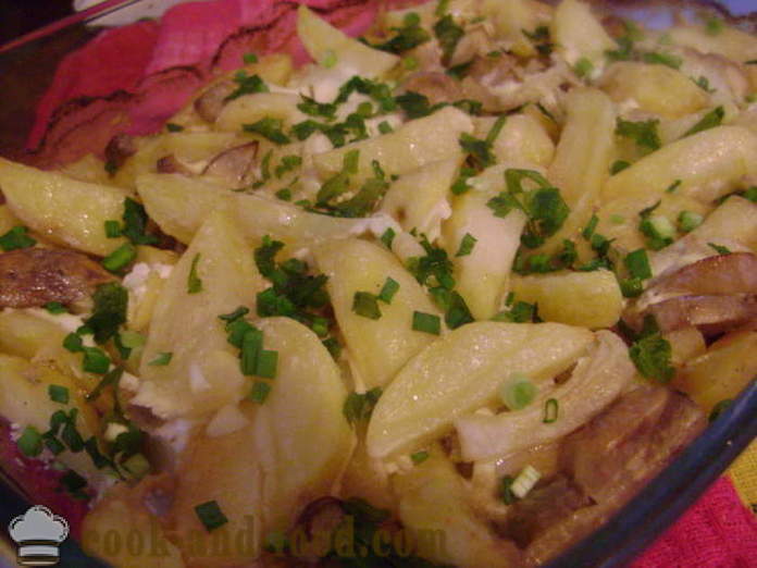 Kartupeļi cepti krāsnī ar sēnēm un skābo krējumu - cik garšīgi cepti kartupeļi cepeškrāsnī, ar soli pa solim recepšu fotogrāfijas