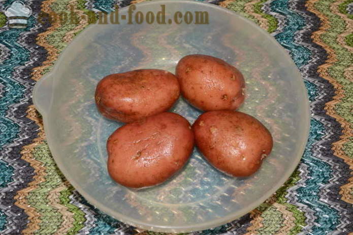 Quick cepts kartupelis mikroviļņu krāsnī - cik garšīgi cepti kartupeļi mikroviļņu ādā, ar soli pa solim recepšu fotogrāfijas