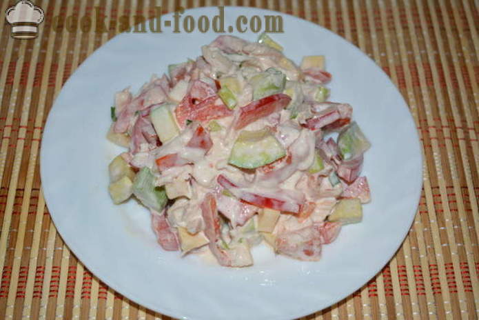 Garšīgas salāti ar avokado un vistas krūtiņu - kā sagatavot salāti ar avokado un vistu, ar soli pa solim recepšu fotogrāfijas