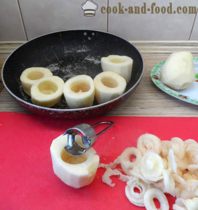 Cepti kartupeļi pildīti ar sēnēm un sieru - kā gatavot kartupeļus pildīti ar sēnēm, soli pa solim recepšu fotogrāfijas