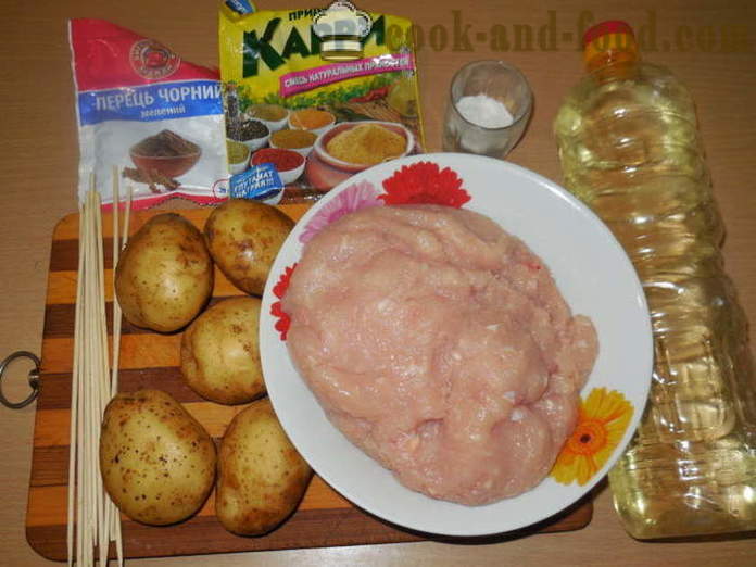 Kartupeļi ar malto gaļu cep krāsnī uz iesmiem - kā cept kartupeļus ar malto gaļu krāsnī, ar soli pa solim recepšu fotogrāfijas