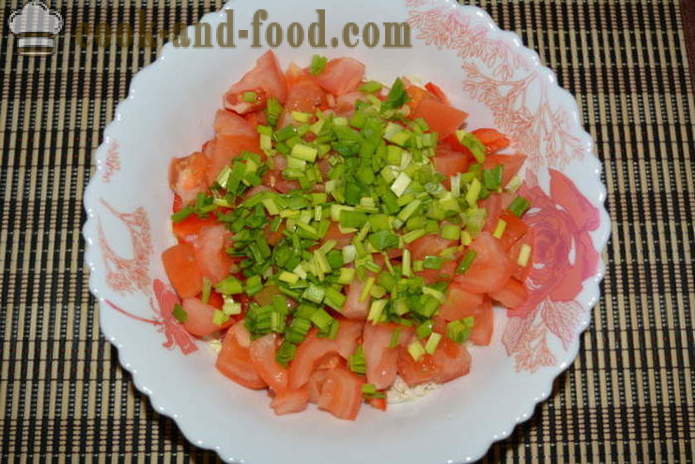 Salāti ar Ķīnas kāpostiem, tomātiem un papriku - kā sagatavot salāti ar Ķīnas kāpostiem, soli pa solim recepšu fotogrāfijas