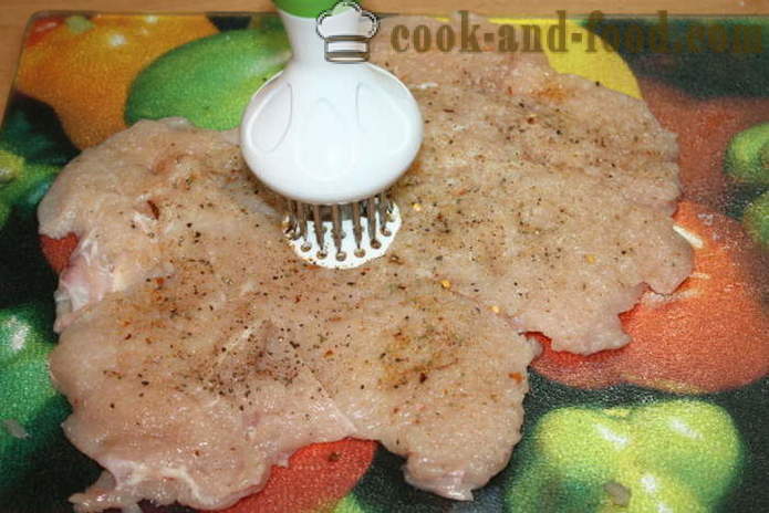 Zaķis vistas krūtiņa pildīta ar sēnēm un malto gaļu, cepeškrāsnī - kā gatavot viltotais zaķis mājās, soli pa solim recepšu fotogrāfijas