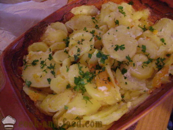 Cepti kartupeļi ar ķirbi un krējuma - kā gatavot kartupeļus ķirbju krāsnī, ar soli pa solim recepšu fotogrāfijas
