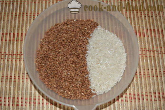 Griķi ar rīsiem un gaļas multivarka - kā pagatavot rīsus ar griķu in multivarka, soli pa solim recepšu fotogrāfijas