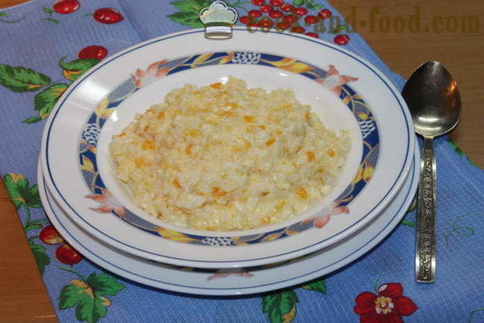 Rīsu biezputra ar ķirbi par pienu - kā gatavot rīsu putra ar ķirbi uz šķīvja, ar soli pa solim recepšu fotogrāfijas