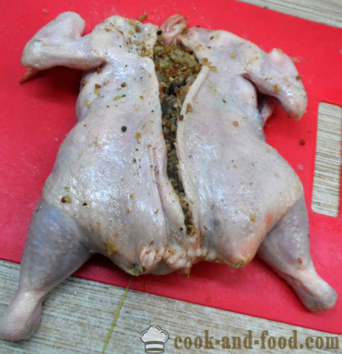 Pildīti vistas bez kauliem cepeškrāsnī - kā gatavot pildījumu vistas bez kauliem, soli pa solim recepšu fotogrāfijas