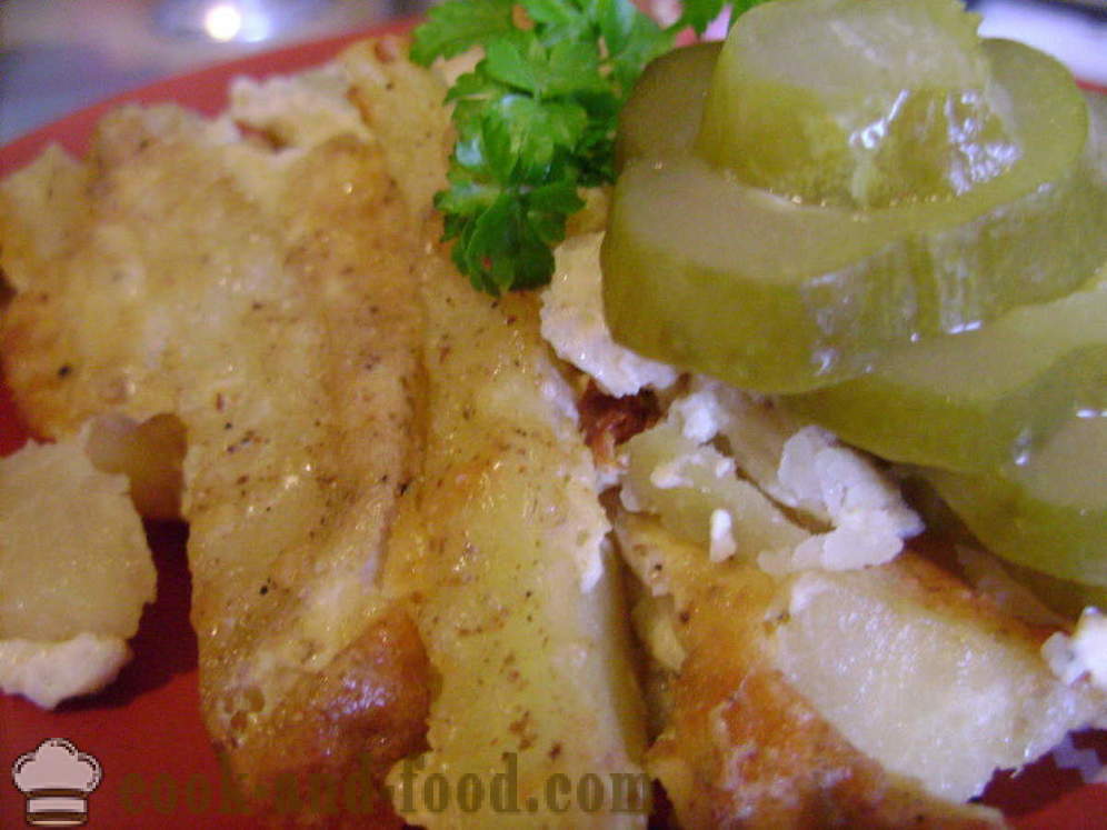 Kartupeļi cepti krējuma mērcē - gan garšīgi cepti kartupeļi cepeškrāsnī ar browned garoza, ar soli pa solim recepšu fotogrāfijas