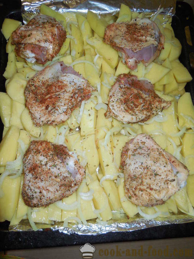 Vistas augšstilba ar kartupeļiem krāsnī - kā gatavot gardu vistas ciskas ar kartupeļiem, soli pa solim recepšu fotogrāfijas