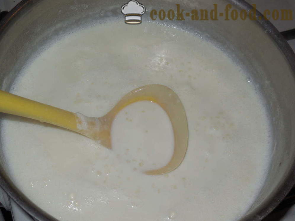 Sāgo piena putra - kā pagatavot biezputru no sāgo piena, soli pa solim recepšu fotogrāfijas