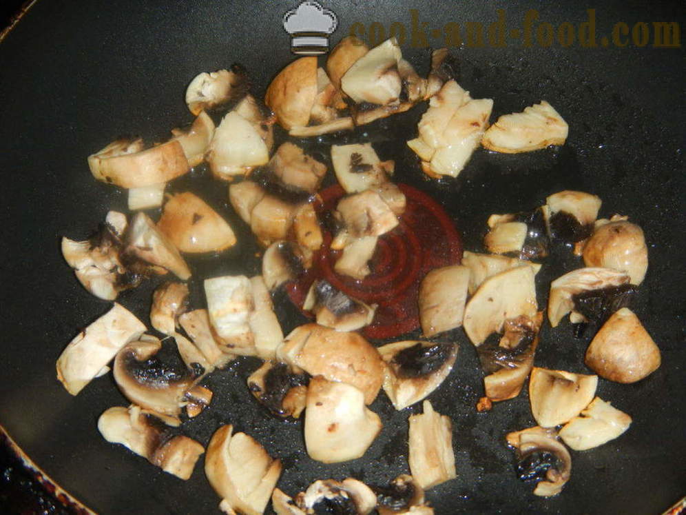 Olu kultenis ar sēnēm un sieru pannā - kā gatavot olu kulteni ar skābo krējumu, soli pa solim recepšu fotogrāfijas