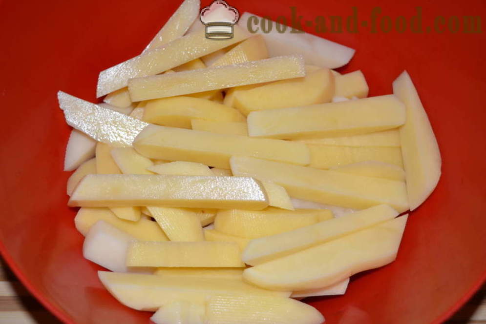 Kraukšķīgās kartupeļi cepeškrāsnī - kā gatavot frī mājās soli pa solim recepšu fotogrāfijas