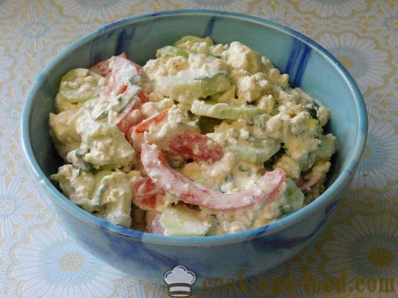 Zemnieku salāti ar sieru, gurķi un tomātu pusdienās vai vakariņās - kā sagatavot dārzeņu salāti ar sieru, recepte ar foto