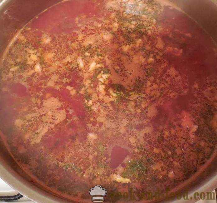 Klasisks, karsta zupa biešu zupa ar gaļu - kā gatavot biešu zupa, soli pa solim recepšu fotogrāfijas