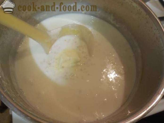 Kā pagatavot kviešu pārslas ar pienu - soli pa solim recepšu fotogrāfijas
