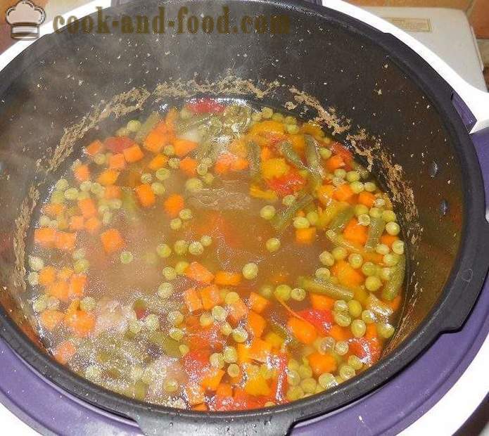 Delicious dārzeņu zupa ar gaļu multivarka - soli pa solim receptes ar fotogrāfijām, kā gatavot dārzeņu zupa ar saldētiem zirņiem un zaļās pupiņas