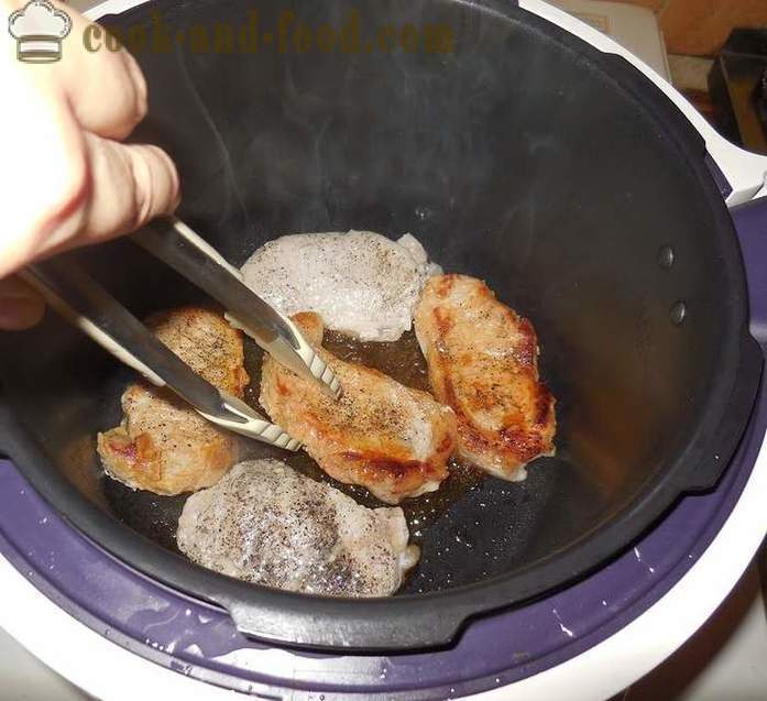 Sulīgs cūkgaļas steiks ar sīpoliem - kā gatavot gardu steiku ar multivarka - soli pa solim recepšu fotogrāfijas