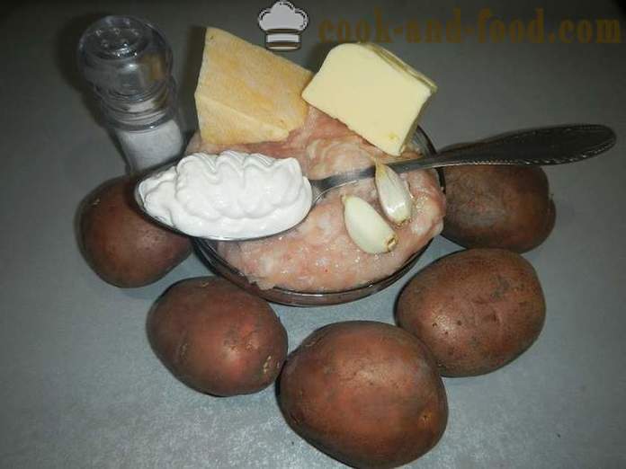 Cepti kartupeļi ar malto gaļu un sieru - piemēram, ceptiem kartupeļiem krāsnī, recepti soli pa solim ar fotogrāfijām.