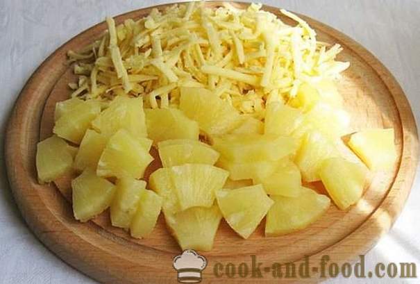 Vistas salāti ar ananāsiem, cik ātri veikt salāti, recepte ir vienkārša un garšīgi, ar fotoattēliem